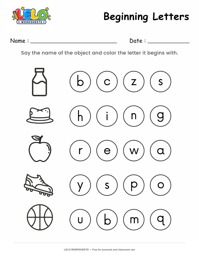 Beginning Letters Worksheet worksheet preview