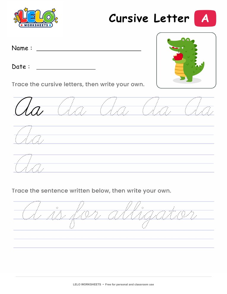 Letter A Cursive Writing Worksheet worksheet preview