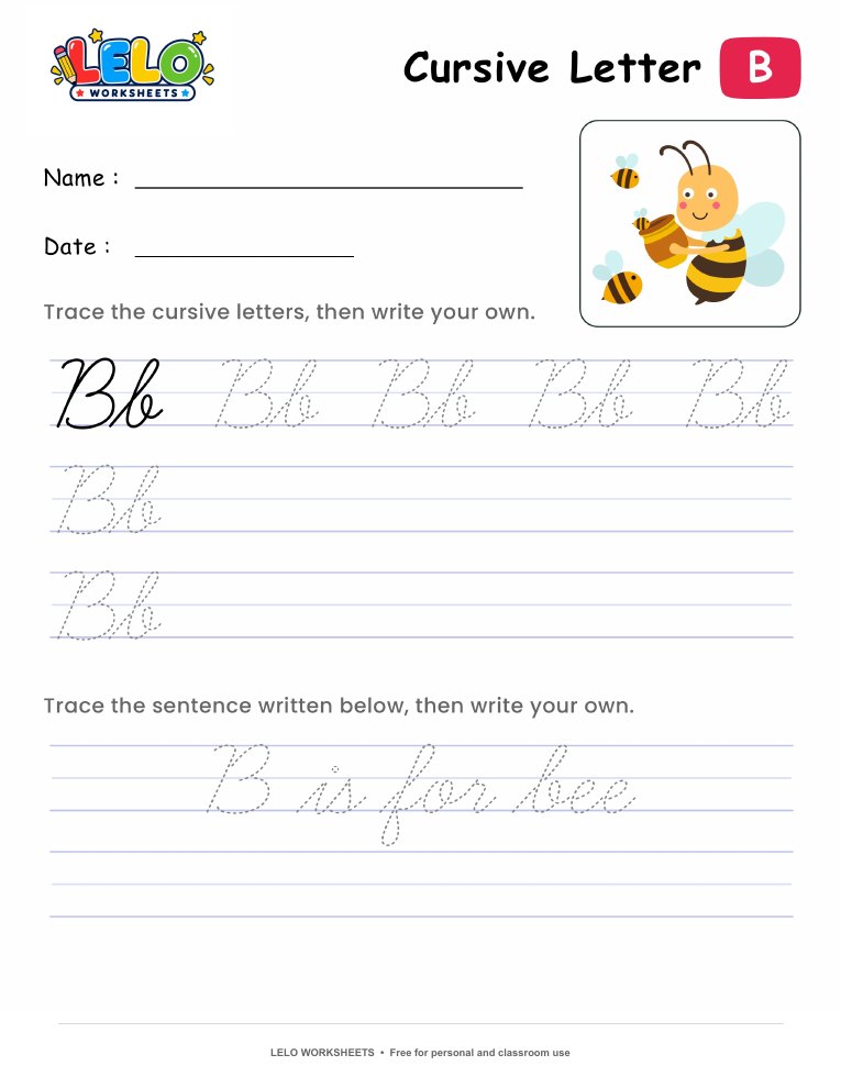 Letter B Cursive Writing Worksheet worksheet preview