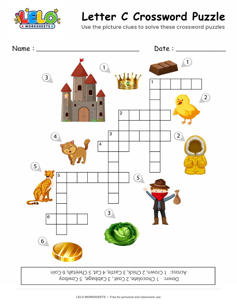 Letter C Crossword Puzzle Worksheet worksheet preview