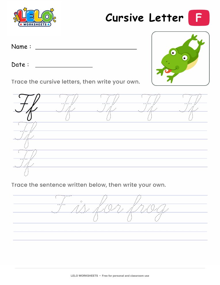 Letter F Cursive Writing Worksheet worksheet preview