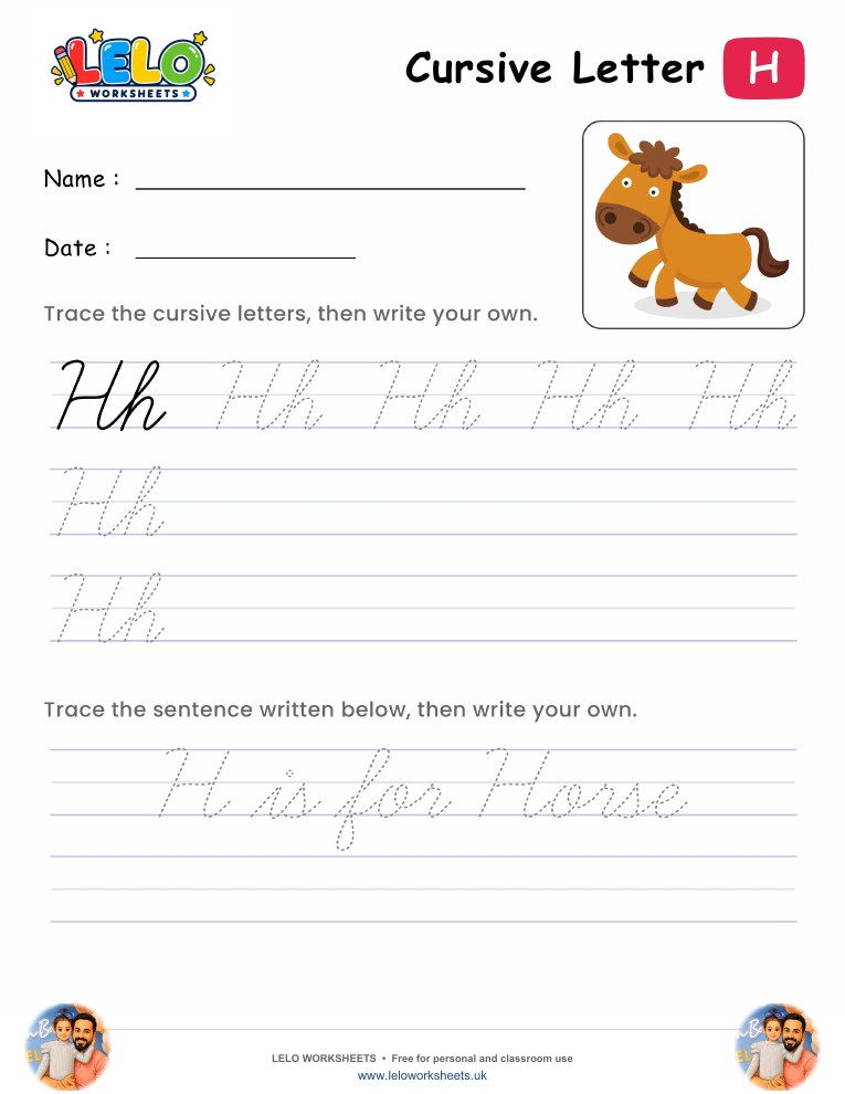 Letter H Cursive Writing Worksheet worksheet preview