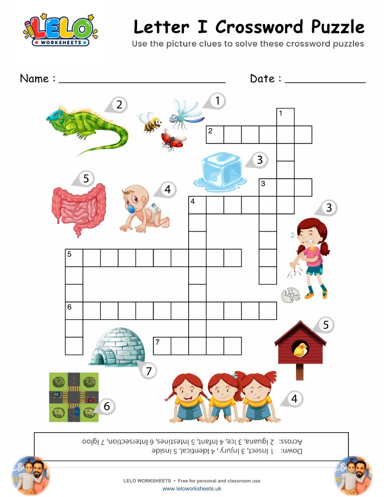 Letter I Crossword Puzzle Worksheet worksheet preview