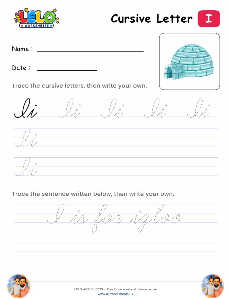 Letter I Cursive Writing Worksheet worksheet preview