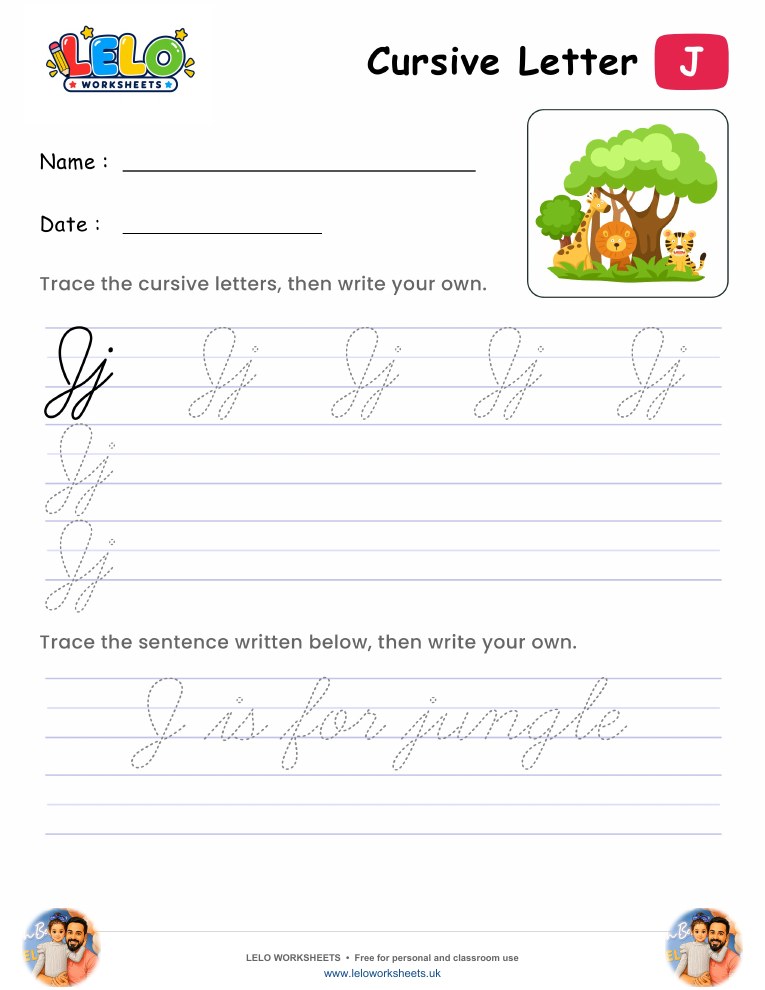 Letter J Cursive Writing Worksheet worksheet preview