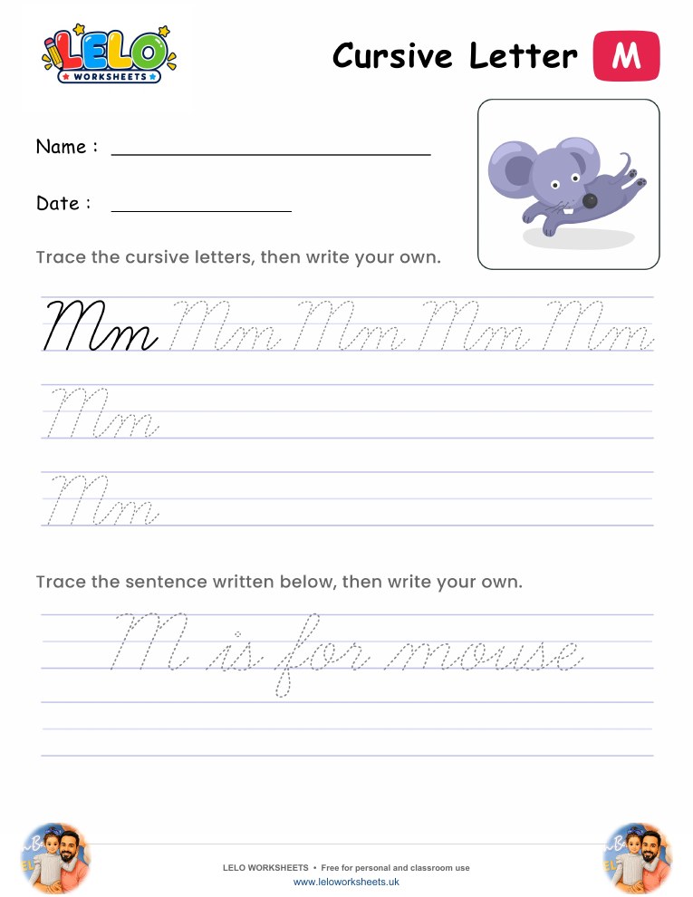 Letter M Cursive Writing Worksheet worksheet preview
