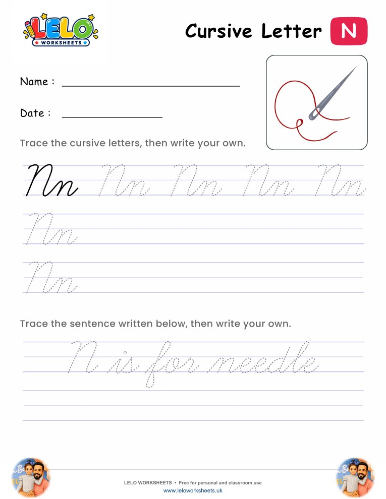 Letter N Cursive Writing Worksheet worksheet preview