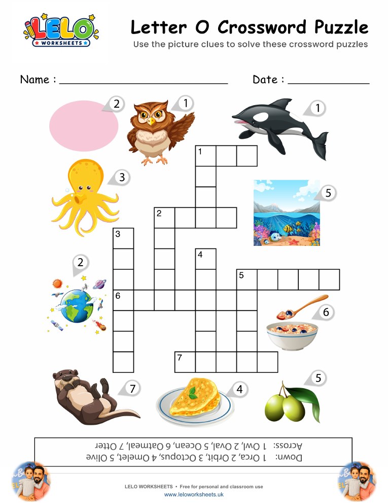 Letter O Crossword Puzzle Worksheet worksheet preview