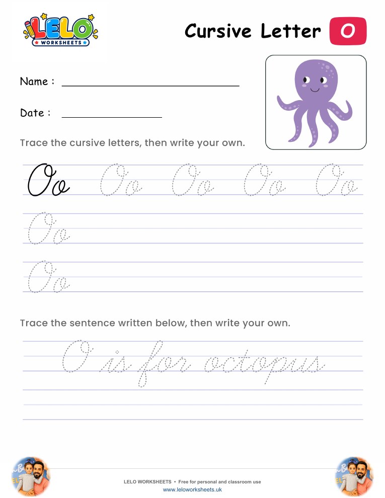 Letter O Cursive Writing Worksheet worksheet preview