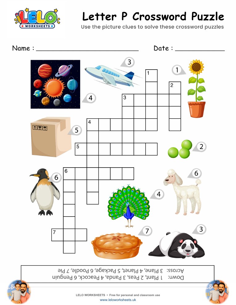 Letter P Crossword Puzzle Worksheet worksheet preview