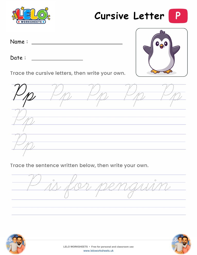 Letter P Cursive Writing Worksheet worksheet preview