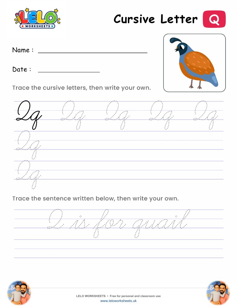 Letter Q Cursive Writing Worksheet worksheet preview
