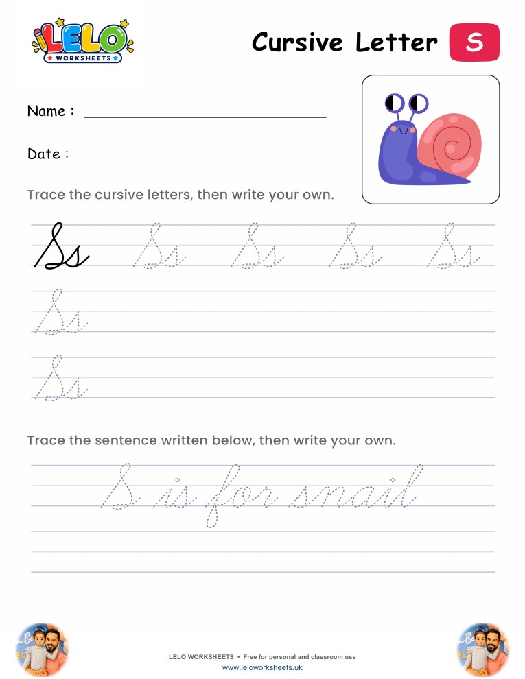 Letter S Cursive Writing Worksheet worksheet preview