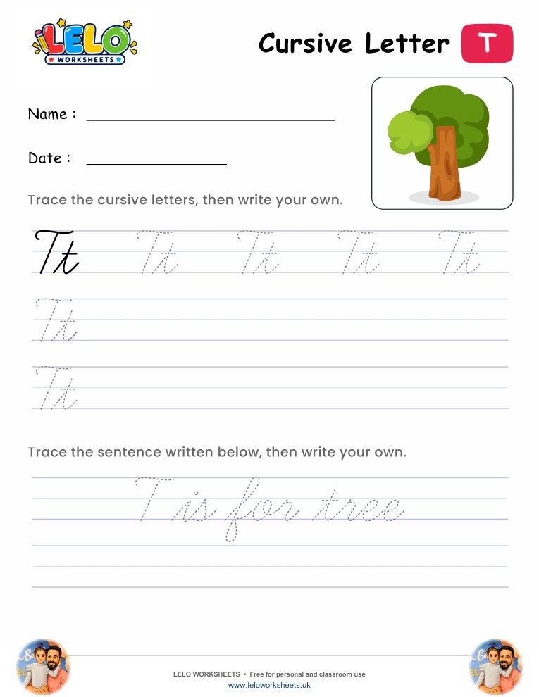 Letter T Cursive Writing Worksheet worksheet preview