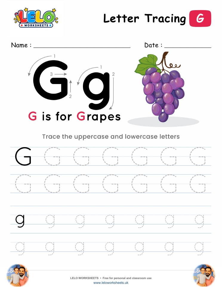 Letter Tracing Alphabet G Worksheet worksheet preview