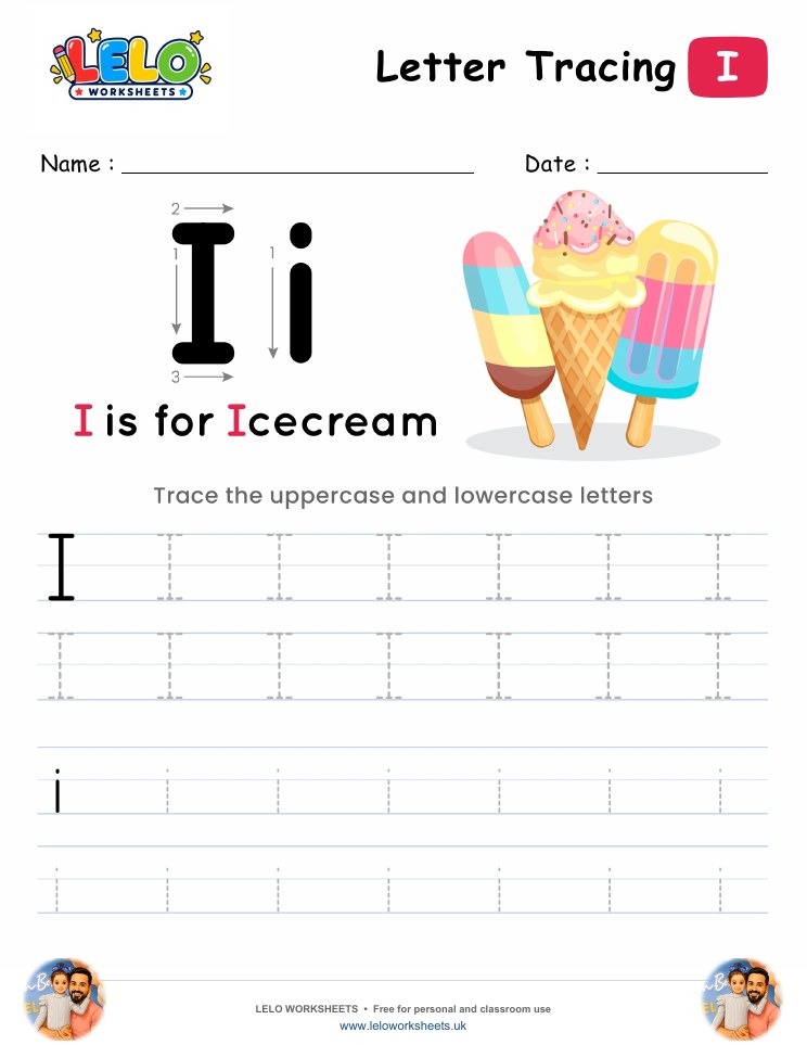 Letter Tracing Alphabet I Worksheet worksheet preview