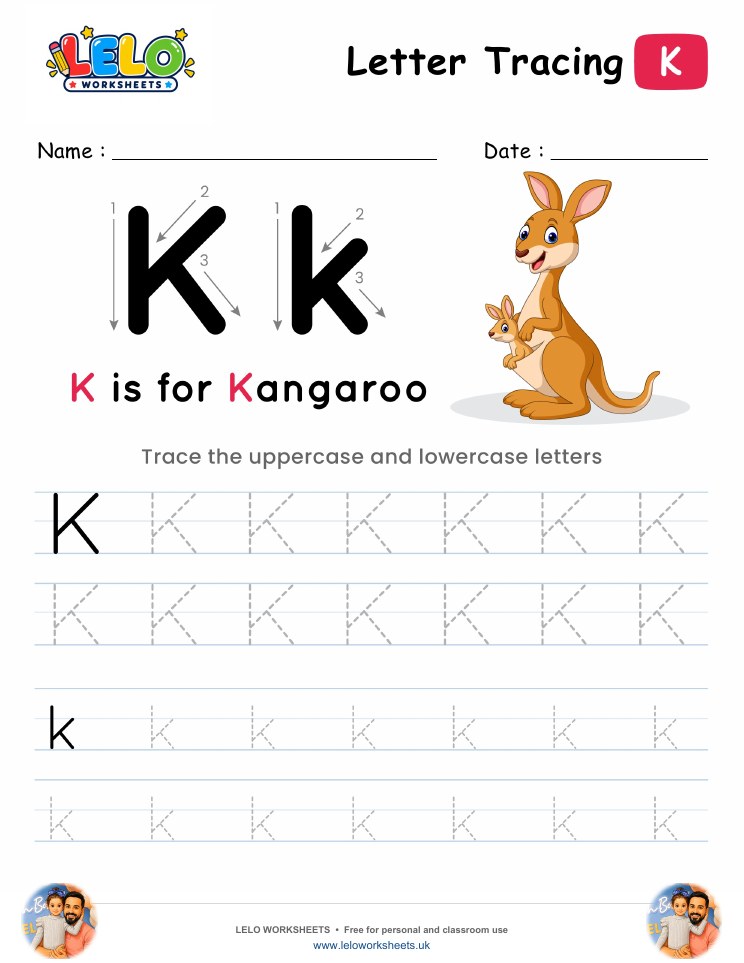 Letter Tracing Alphabet K Worksheet worksheet preview