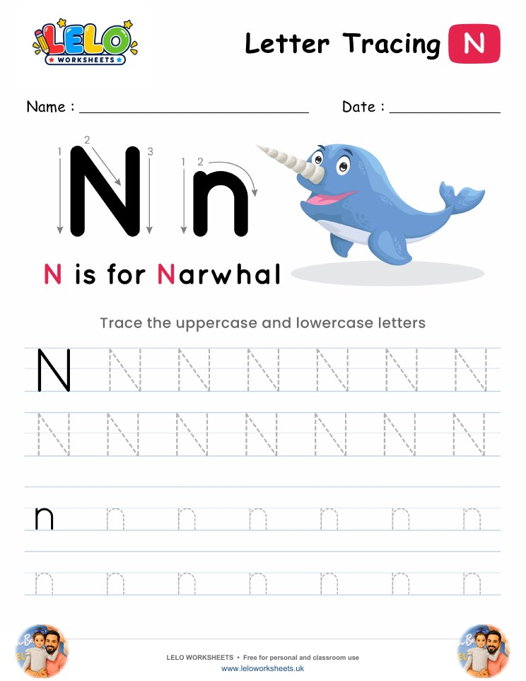 Letter Tracing Alphabet N Worksheet worksheet preview