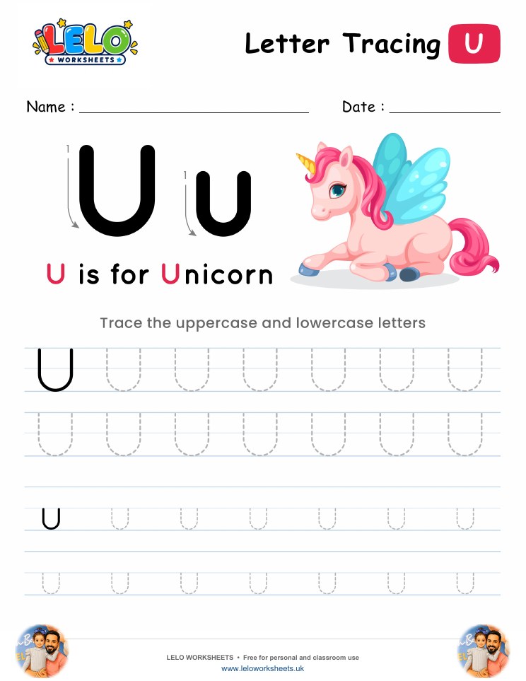 Letter Tracing Alphabet U Worksheet worksheet preview