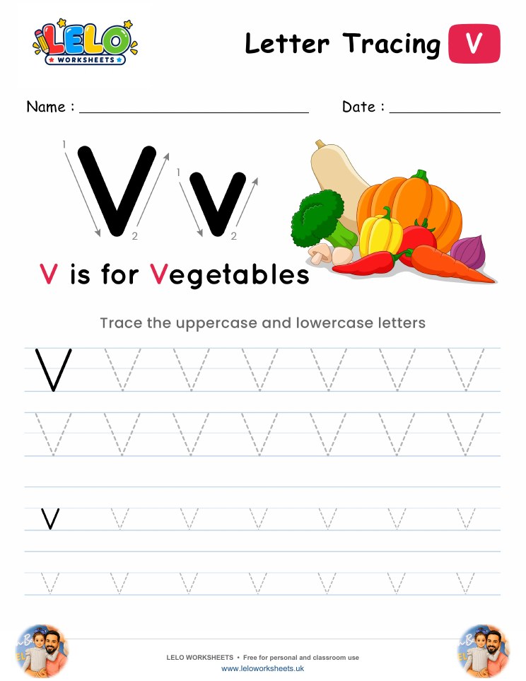 Letter Tracing Alphabet V Worksheet worksheet preview