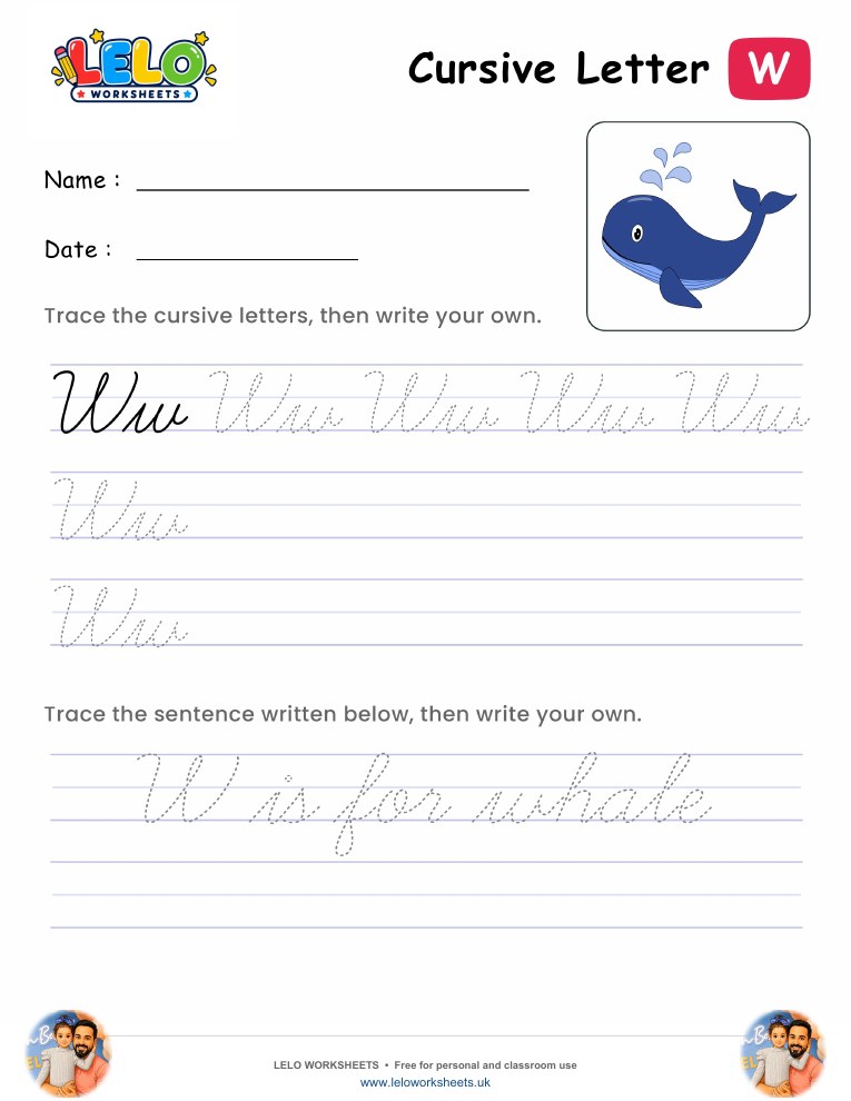 Letter W Cursive Writing Worksheet worksheet preview