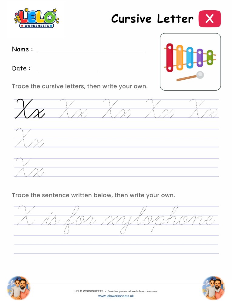 Letter X Cursive Writing Worksheet worksheet preview