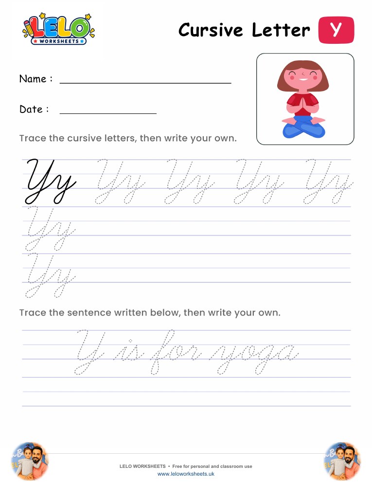 Letter Y Cursive Writing Worksheet worksheet preview