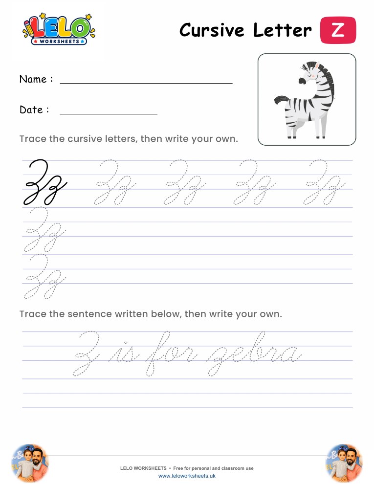 Letter Z Cursive Writing Worksheet worksheet preview