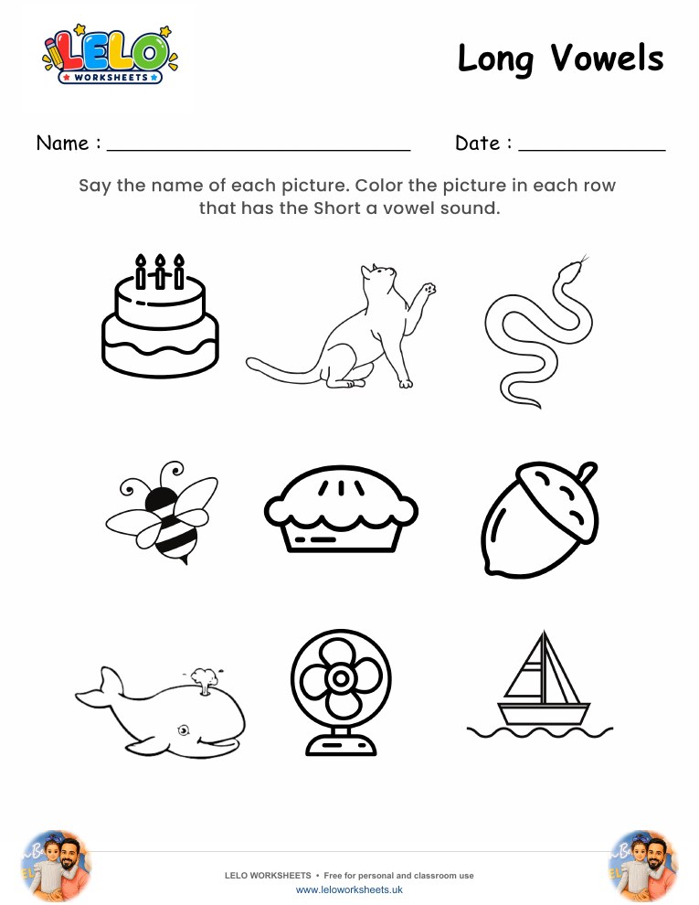 Long Vowels Worksheet worksheet preview