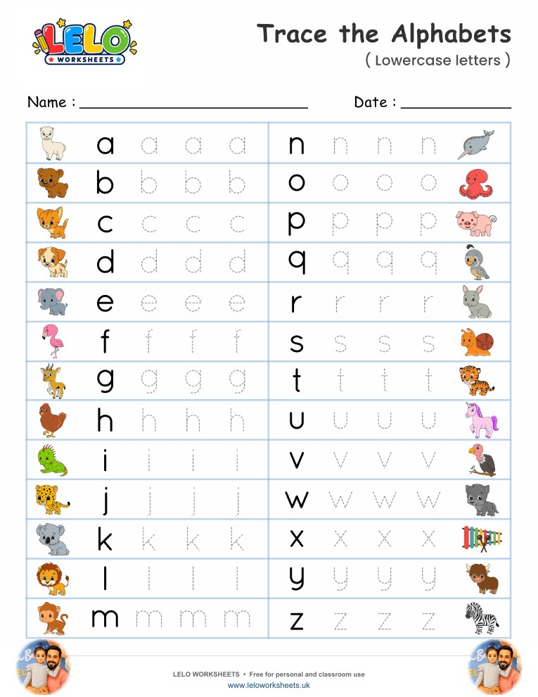 Lowercase Letter Tracing Worksheets worksheet preview