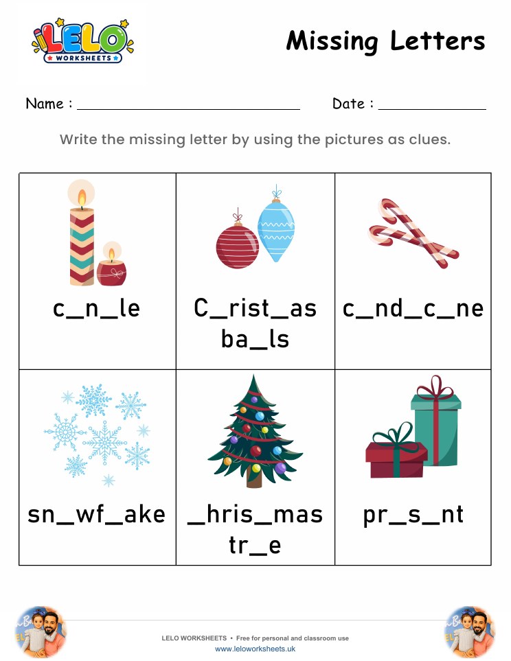 Missing Letters Chirstmas Worksheet worksheet preview