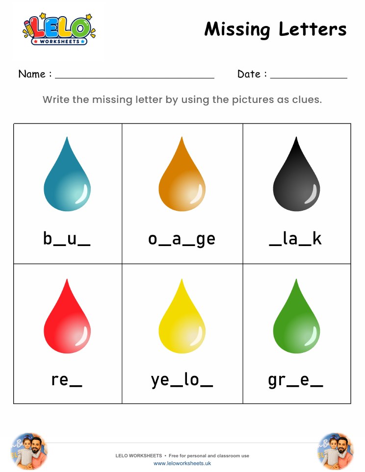 Missing Letters Color Worksheet worksheet preview