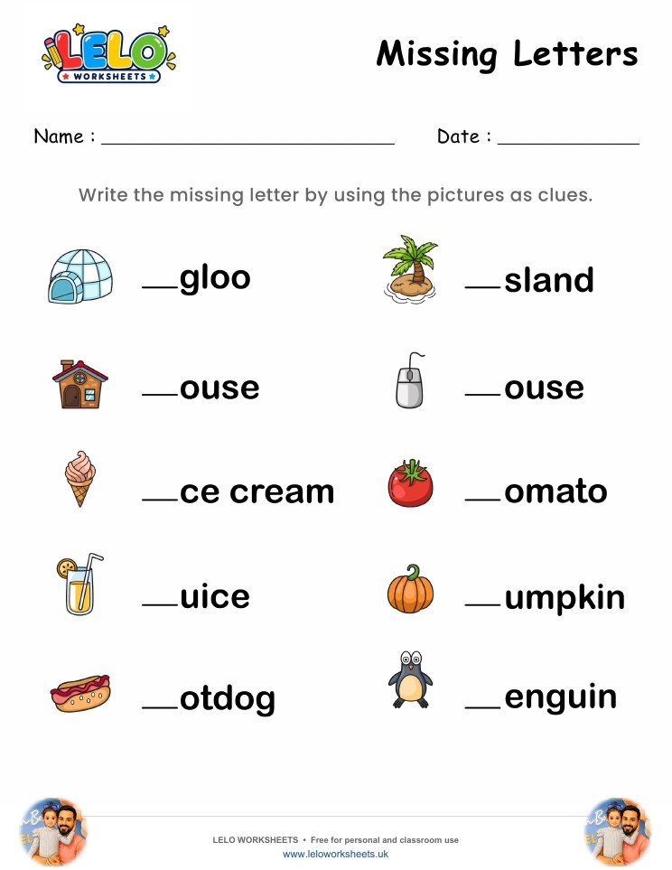 Missing Letters Worksheet 1 worksheet preview
