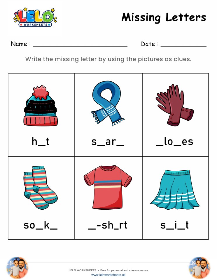 Missing Letters Worksheet 10 worksheet preview
