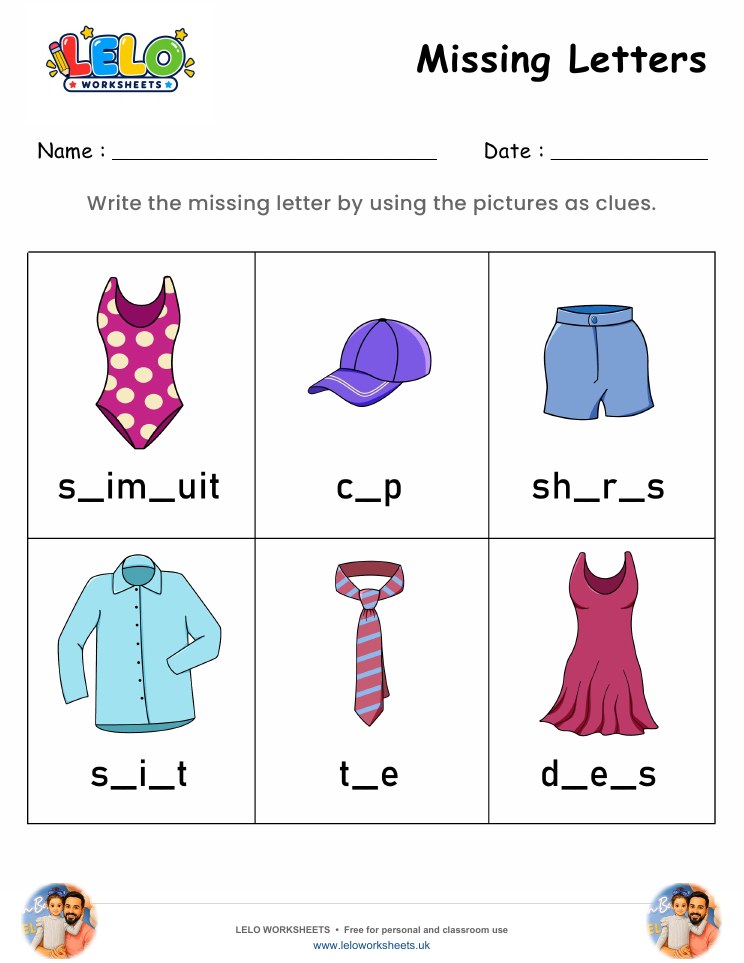 Missing Letters Worksheet 11 worksheet preview