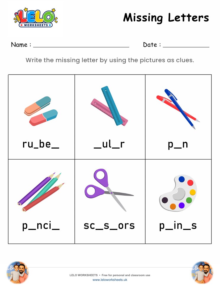 Missing Letters Worksheet 5 worksheet preview
