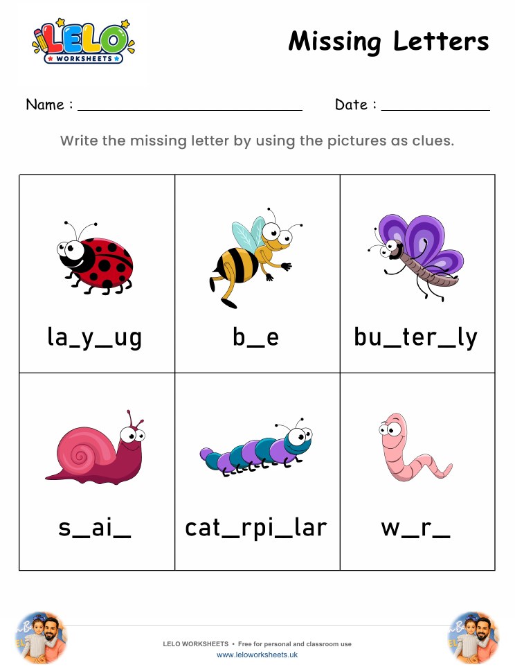 Missing Letters Worksheet 6 worksheet preview
