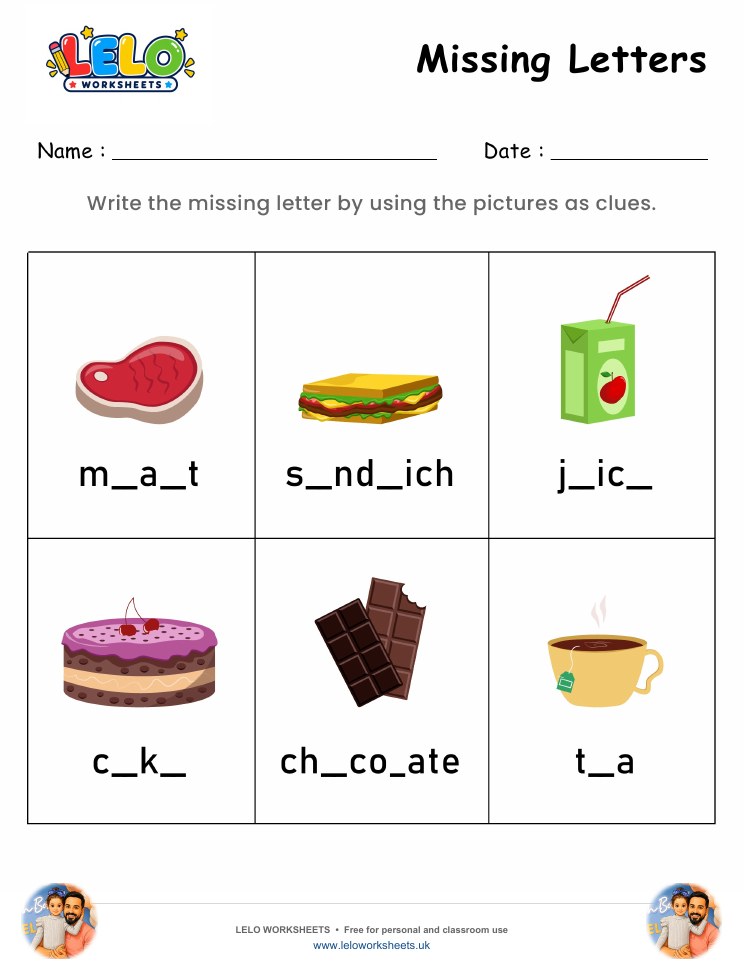 Missing Letters Worksheet 8 worksheet preview