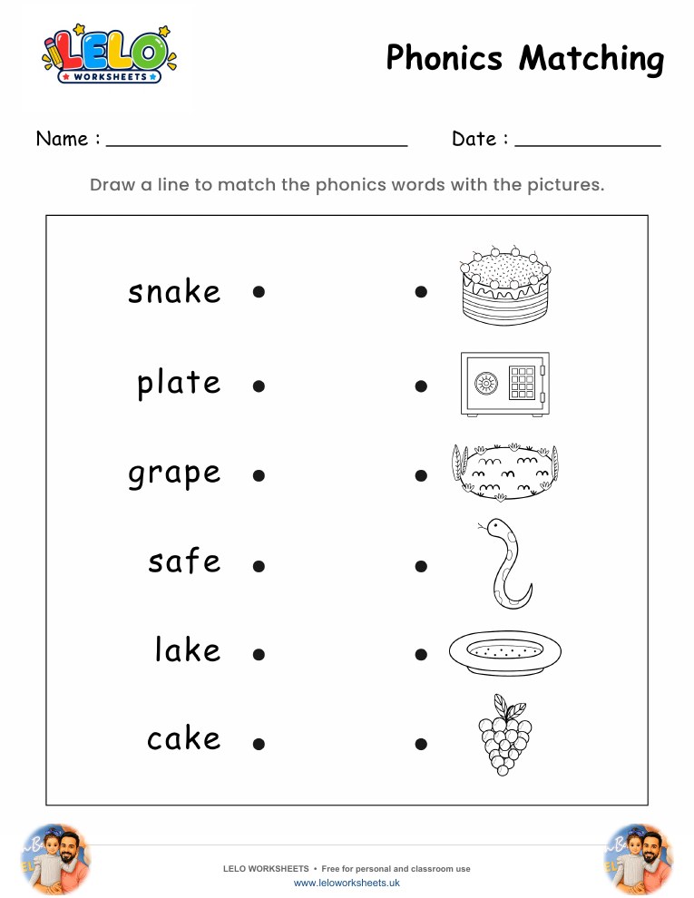 Phonics matching worksheet 1 worksheet preview