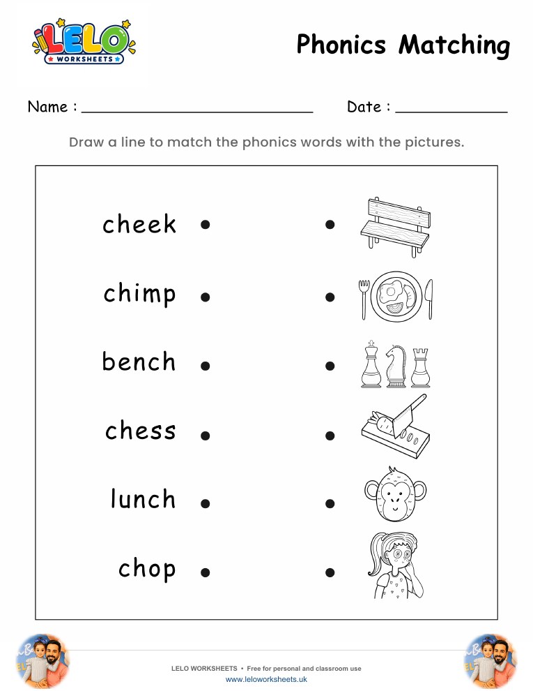 Phonics matching worksheet 3 worksheet preview