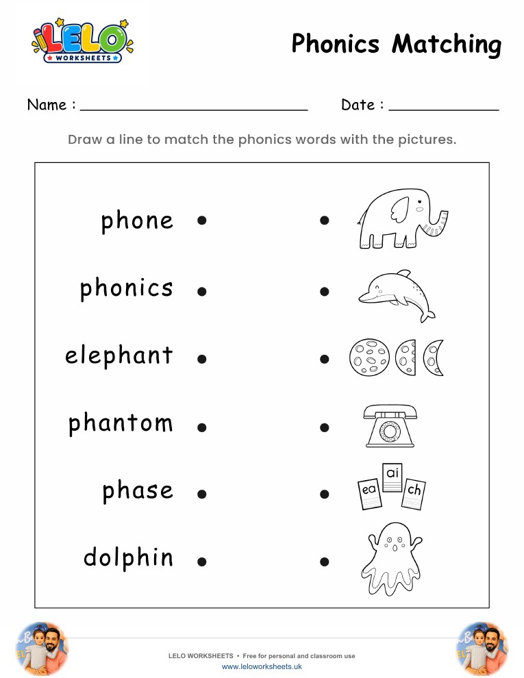 Phonics matching worksheet 4 worksheet preview