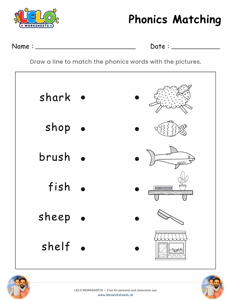 Phonics matching worksheet 5 worksheet preview