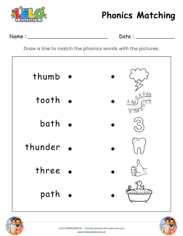 Phonics matching worksheet 6 worksheet preview