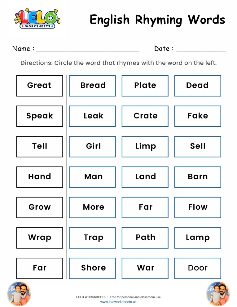 Rhyming Words Worksheet worksheet preview