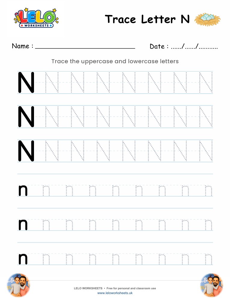 Tracing Letter N worksheet worksheet preview