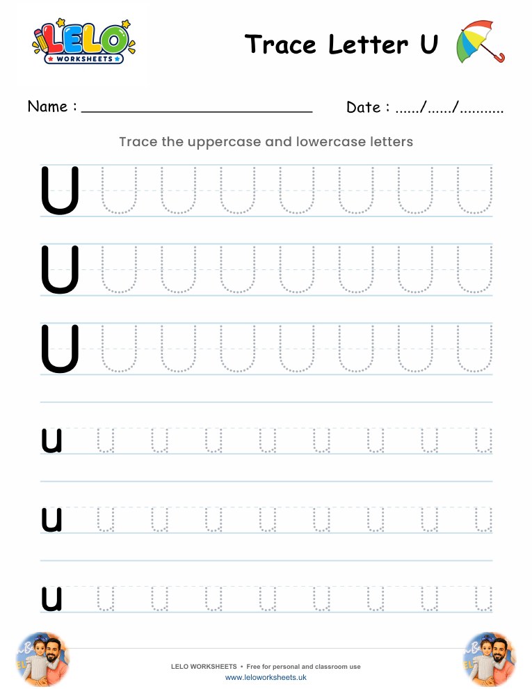Tracing Letter U worksheet worksheet preview