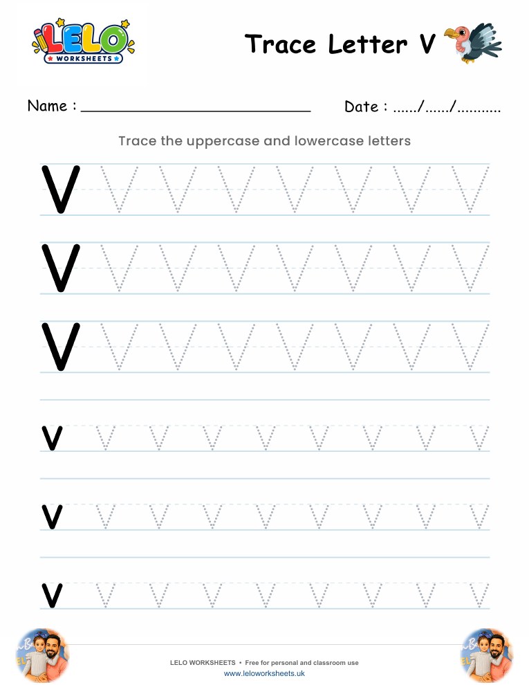 Tracing Letter V worksheet worksheet preview