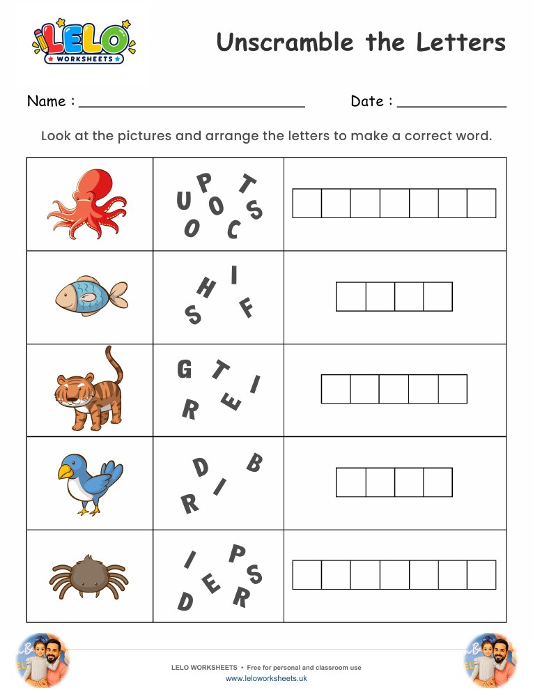 Unscramble the Letters worksheet worksheet preview