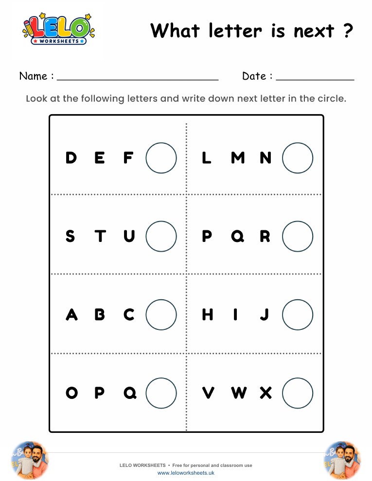 What letter is next Worksheet worksheet preview