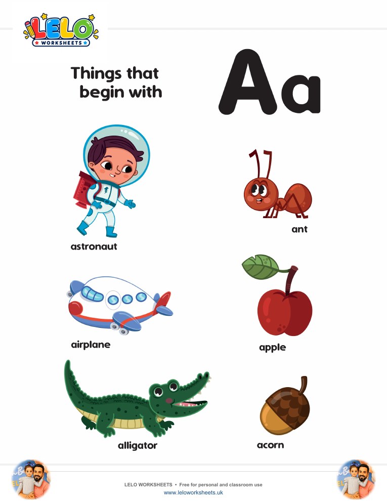 words that start with A Worksheet worksheet preview